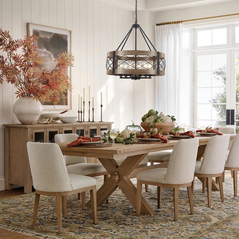 Drum Rustic Hanging Lights 6-Light Adjustable Farmhouse Chandelier Dining Room Light Fixture Kitchen Island Lighting - N/A