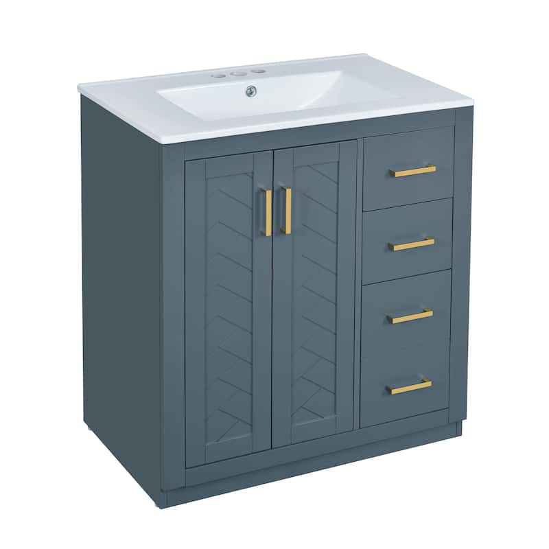 30''Bathroom Vanity With Ceramic Sink Combo,Solid Wood Frame Storage Cabinet,Set With 3 Drawers& Soft Closing Doors