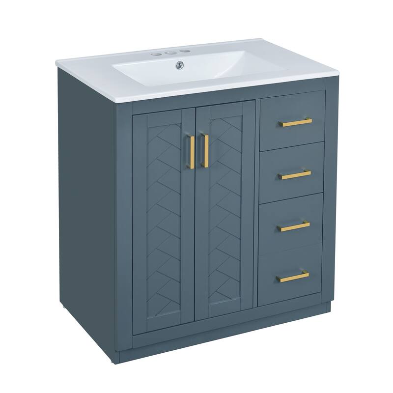 30 Inch Freestanding Solid Wood Bathroom Vanity with Ceramic Sink Combo