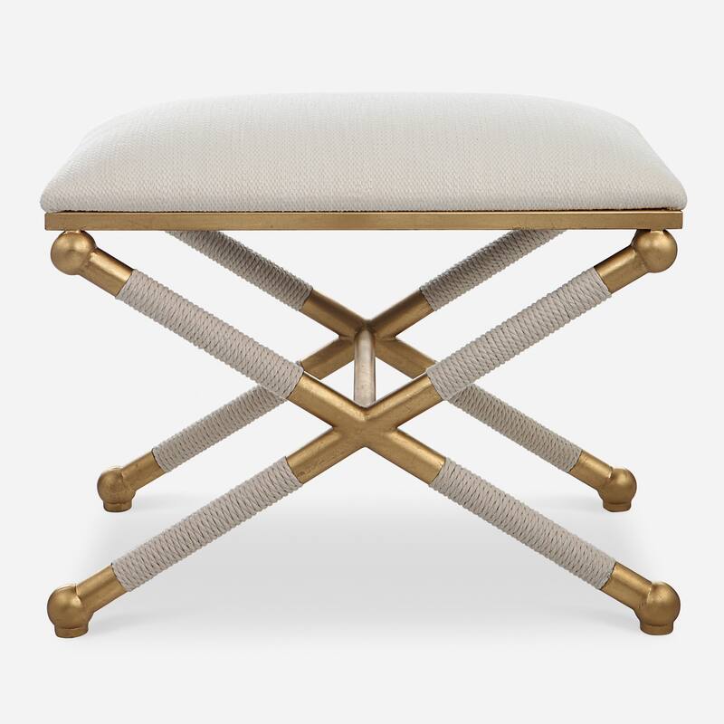 Upholstered Rectangular Bench with Metal Base - 24" - Gold and White