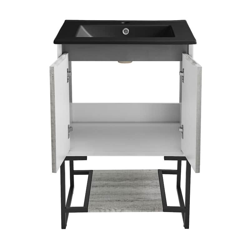 Marseille 24 In. Gray Oak Bathroom Vanity With Black Ceramic Sink Top