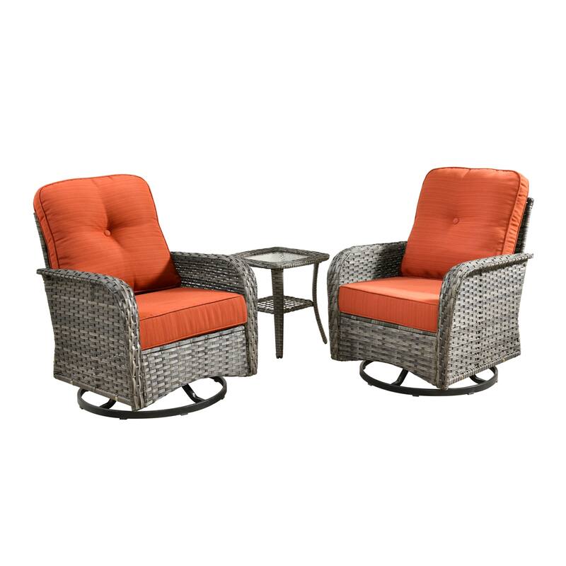XIZZI 3-piece Outdoor Patio Wicker Swivel Chair Bistro Set