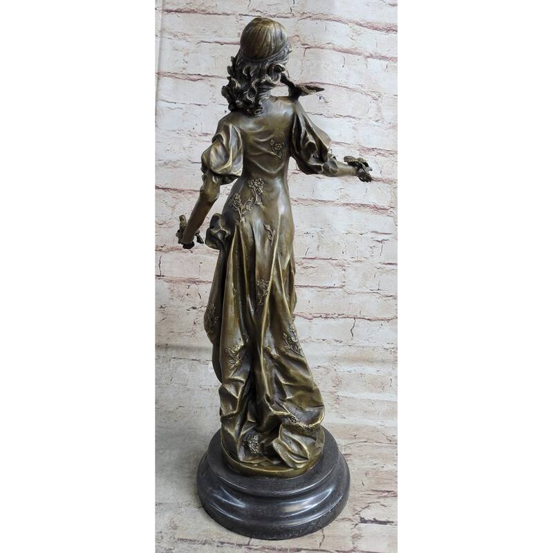 Incredible Large Victorian Solid Bronze Princess Female Bird Figurine Statue Art