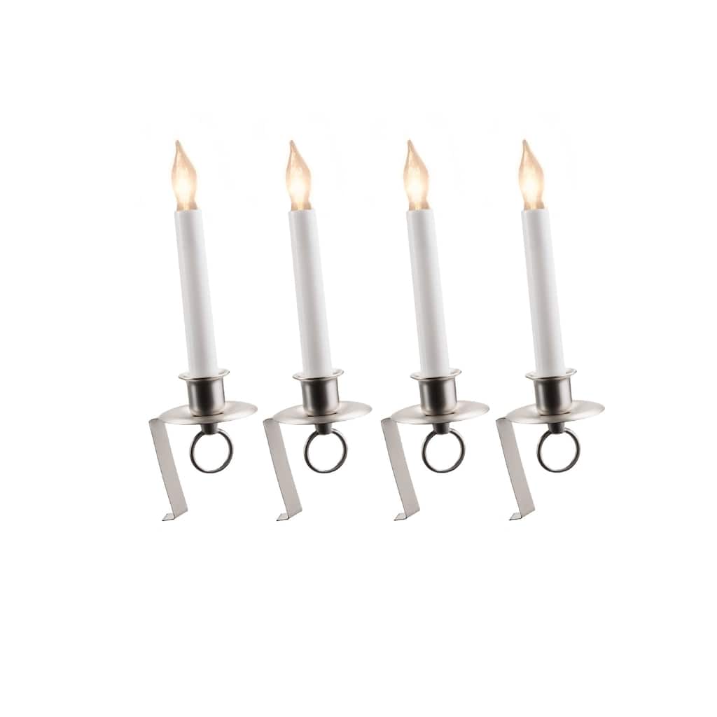 Set of 4 White Cambridge Christmas Candle Lamps Silver Brackets 12"