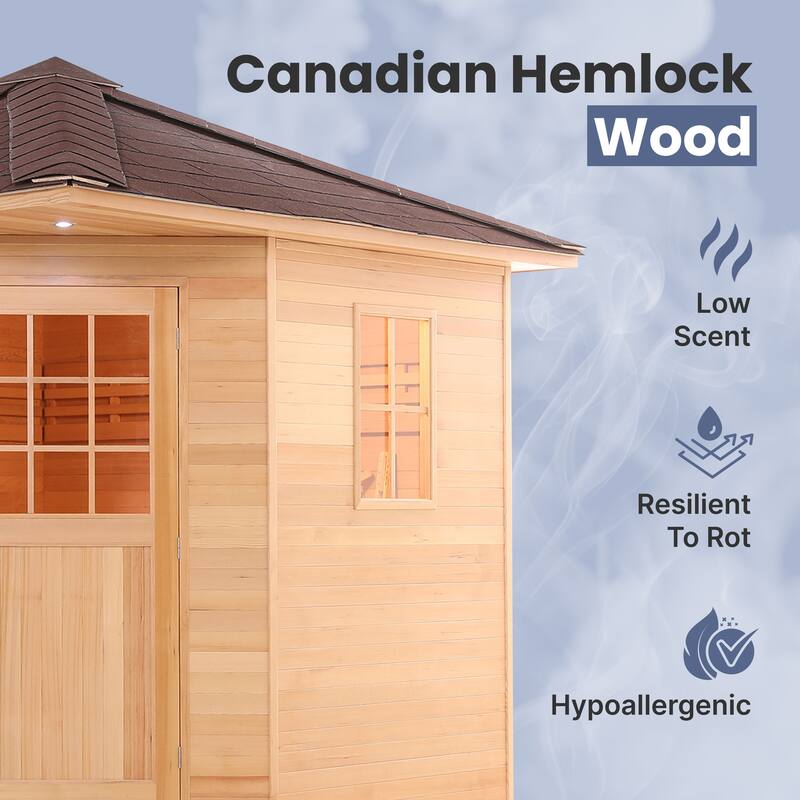 ALEKO 8 Person Canadian Hemlock Wet Dry Outdoor Sauna with Asphalt Roof