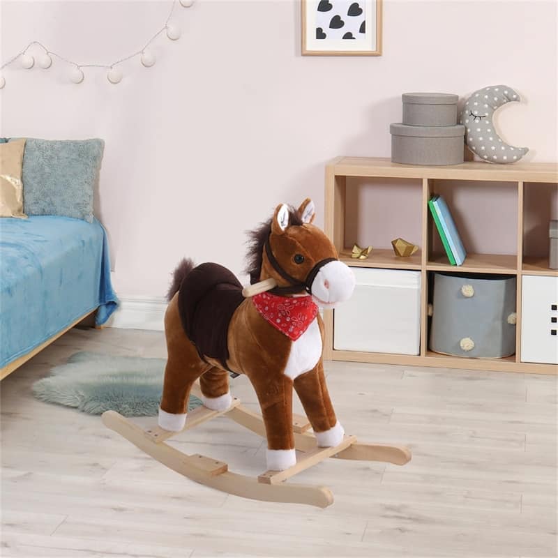 Plush Rocking Horse with Red Scarf for Kids Ages 3 and Up Soft Saddle and Galloping Sounds Toy - 29.25"L x 13"W x 24.5"H
