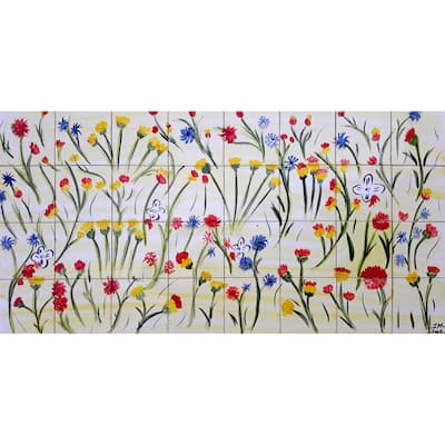 48x24 Floral Backsplash Design 32pc Mosaic Ceramic Tile Wall Mural