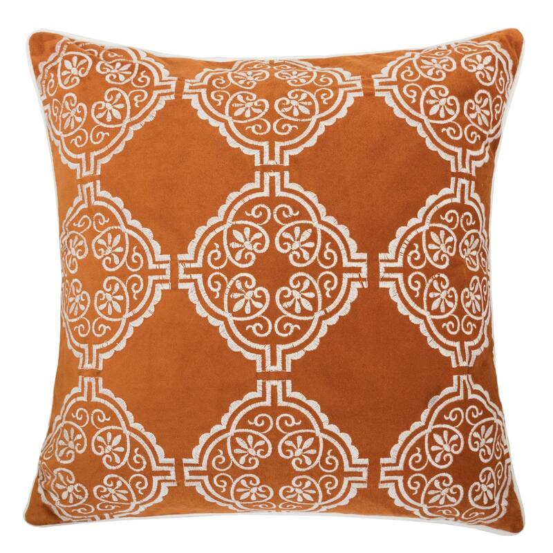 Burnt Orange Damask Embroidered Throw Pillow