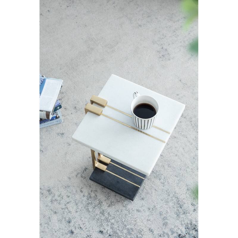 12.5x12x22" Aluminum And Marble C-Shaped Side Table