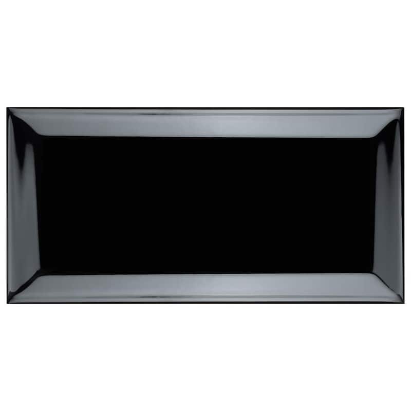 Merola Tile Crown Heights Beveled Glossy Black 3" x 6" Ceramic Wall Tile
