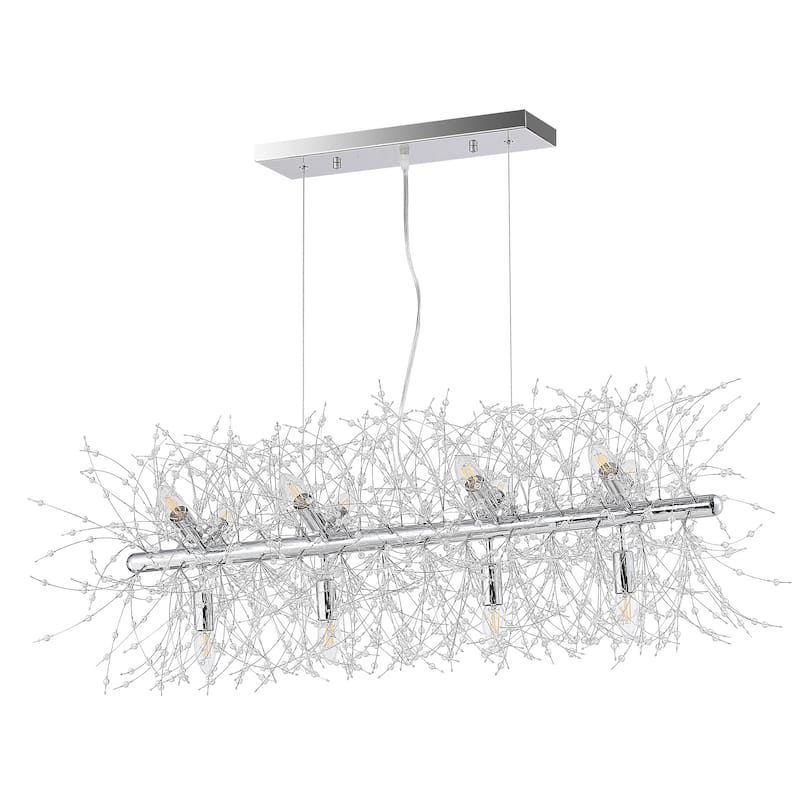 12-Light Kitchen Island Linear Pendant with Crystal Accents, Luxury Chic Style