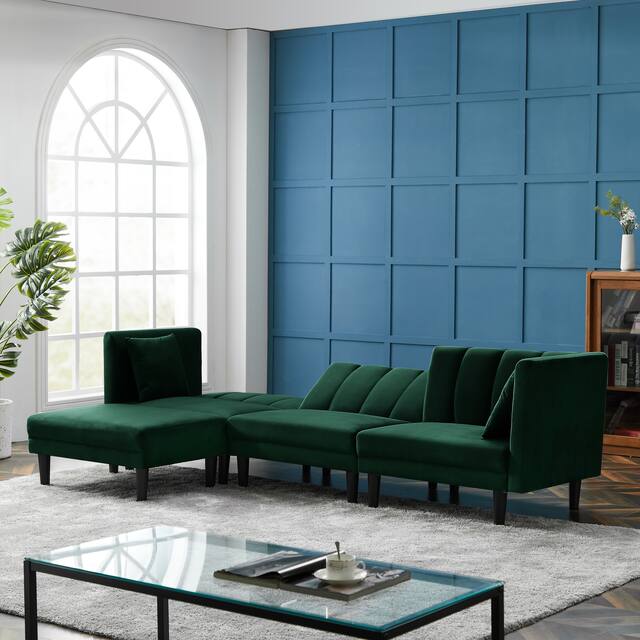 Reversible Sectional Sofa Sleeper L-shape Sofa Velvet Padded Sofa & Chaise