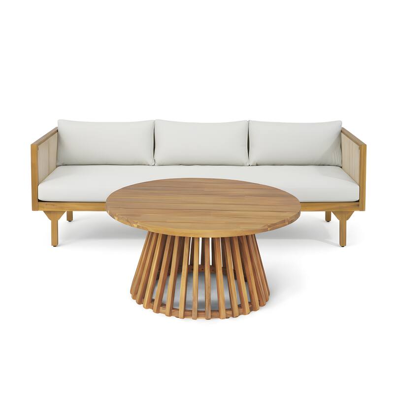 Christopher Knight Home - Outdoor Teak Finish Wood & Rope Woven Sofa Set with Coffee Table