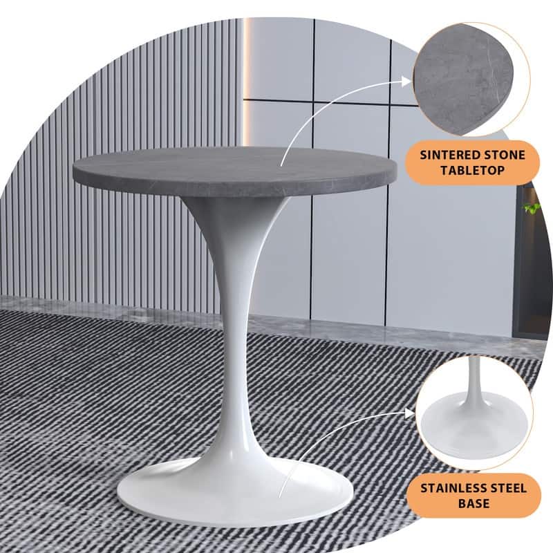 LeisureMod Verve Round Dining Table with Sintered Stone TableTop and Stainless Steel Base for Kitchen & Dining Room