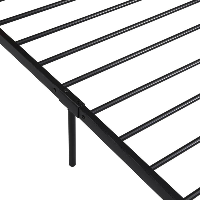 Queen Size Metal Platform Bed Frame Sockets USB Ports and Slat Support