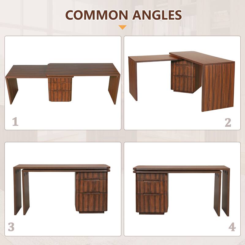 90" Modern L-Shaped Executive Desk with 3 Drawers & 360° Rotating Top - Office Corner Workstation for Home or Living Room