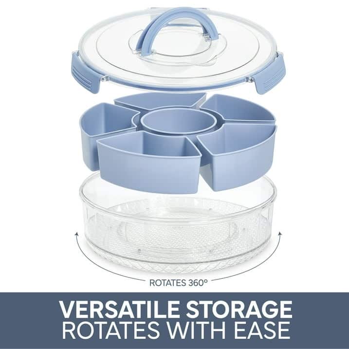 COOK WITH COLOR Round Snackle Box – 6-Compartment Serving Tray with Lid and Handle,Kids Lunch Box & Meal Prep Snack Container