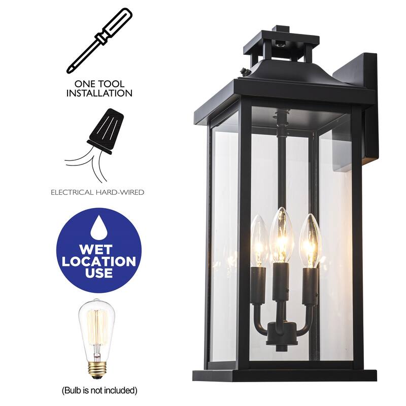 C Cattleya 1 Pack 3-Light Dusk to Dawn Outdoor Wall Light with Clear Glass Shade