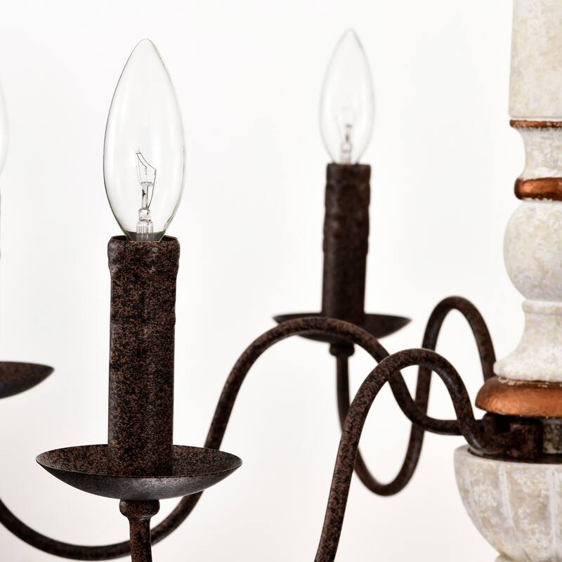 Retro white and Rust Color Chandelier With Light Fixture 6 Light Pendant Light Fixtures for Dining Room, Lobby, Kitchen