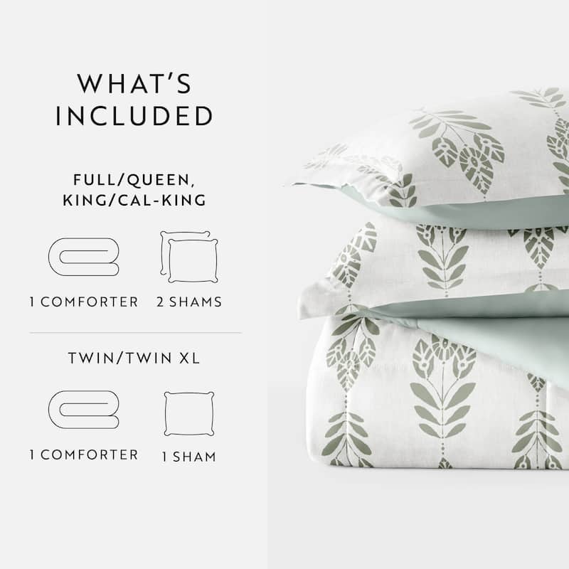 Becky Cameron Folk Leaves Pattern Reversible Comforter Set
