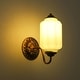 preview thumbnail 14 of 23, 1-Light Vintage Aged Antique Brass Finish Lantern Shaped Wall Light with Milk/Green Glass for Bedroom, Hallways