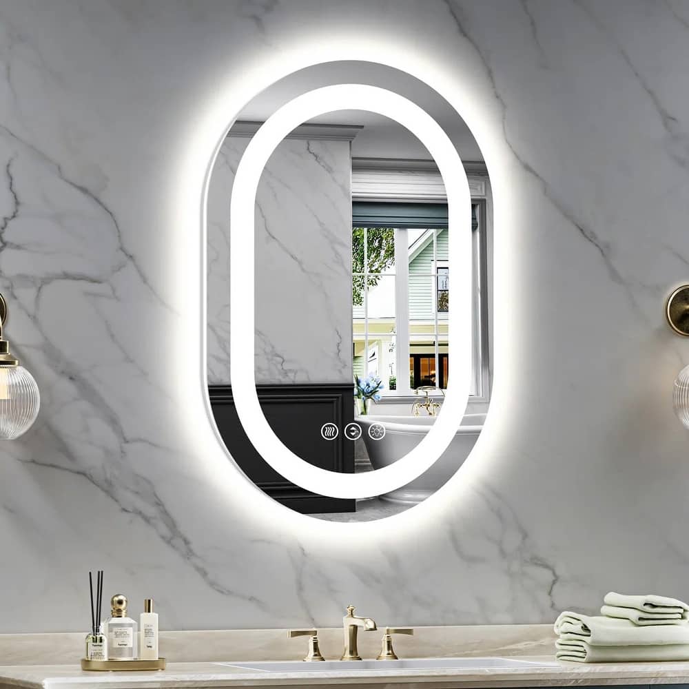 Oval Front & Back LED Lighted Anti-fog Tempered Glass Wall Bathroom Vanity Mirror, 3-Year Warranty&ETL Certified