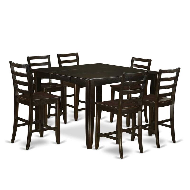 HomeStock 7-Piece Square Cappuccino Finish Solid Wood Top Dining Table with 6 Chairs with Lattice Back