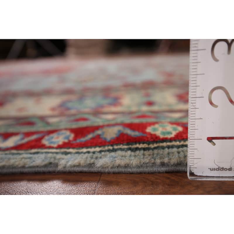 Light Blue Kazak Area Rug Hand-Knotted Dining Room Wool Carpet - 6'7" x 8'7"