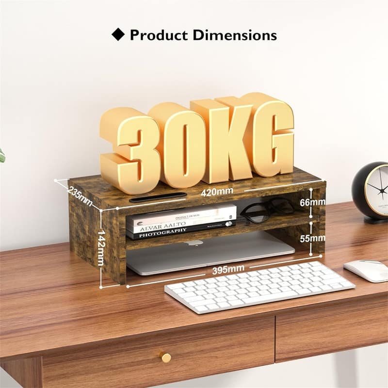 2-Tier White Wood Monitor Stand