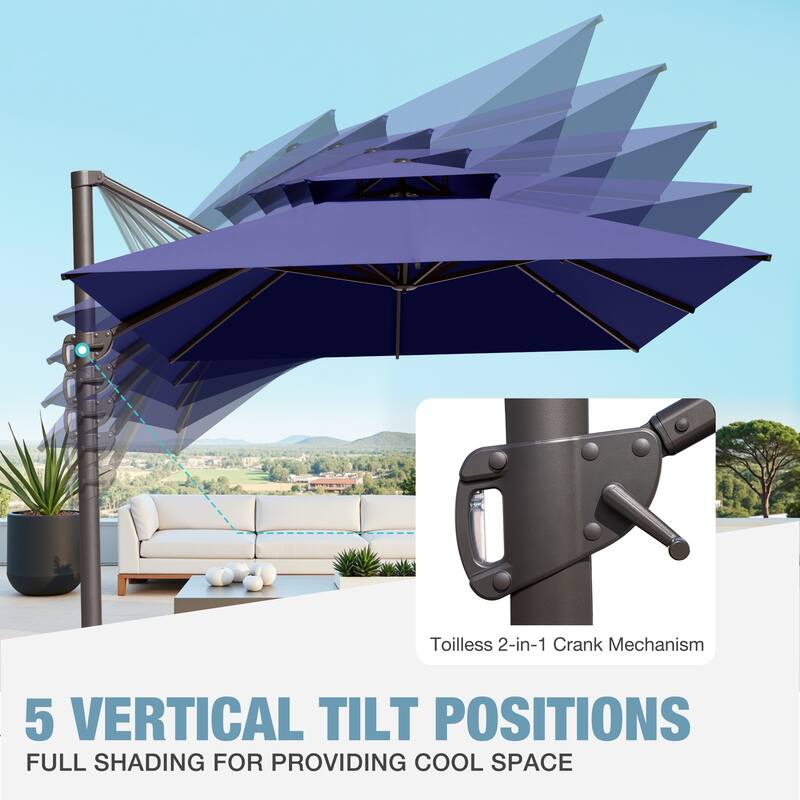 VredHom 10x13FT Outdoor Patio Offset Umbrella 360 Degree Rotation without Base