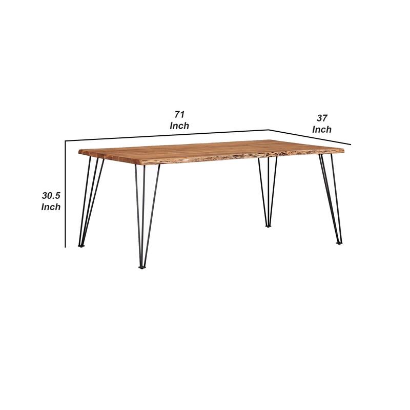 Wooden Dining Table with Live Edge Details and Metal Legs, Brown