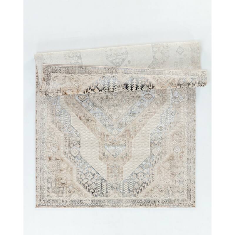 Omari Collection Cream/Grey Abstract Traditional Area Rug