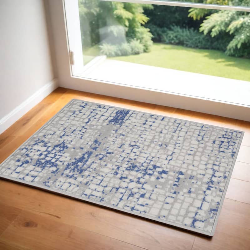 Power Loomed Abstract Modern Stain Resistant Area Rug - 36' X '24' X '0.39 - 36' X '24' X '0.39 - Oxford Blue - Rectangle