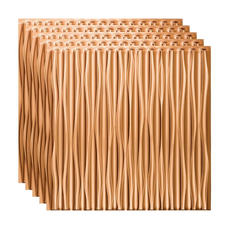 FASÄDE Dunes Vertical Decorative Vinyl 2ft x 2ft Glue Up Ceiling Panel in Polished Copper (5 Pack) - 5 Pack - Polished Copper