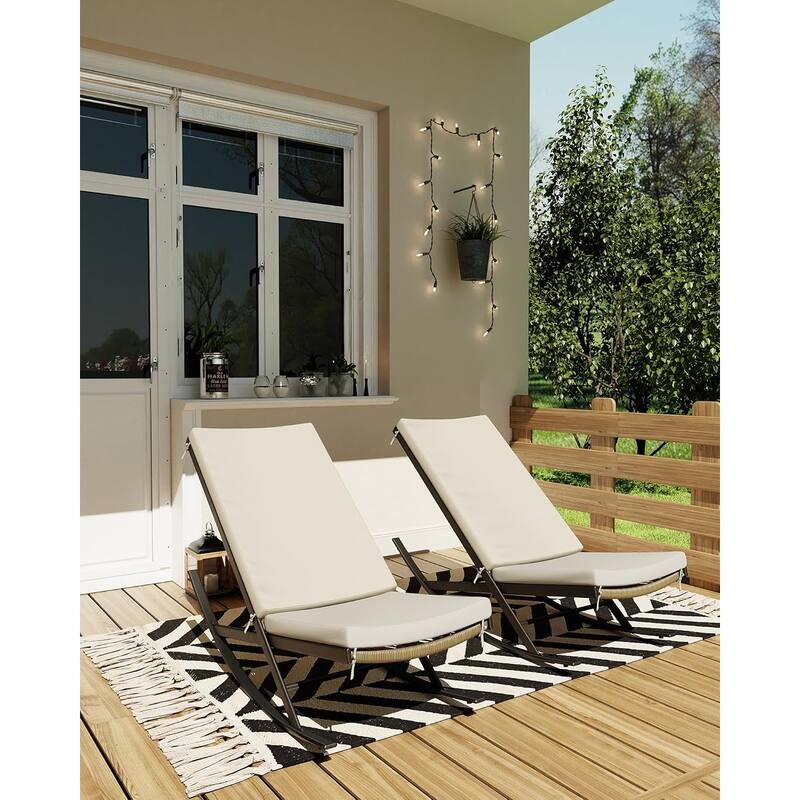 2-Piece Outdoor Rocking Chairs with Thick Cushion and Iron Frame