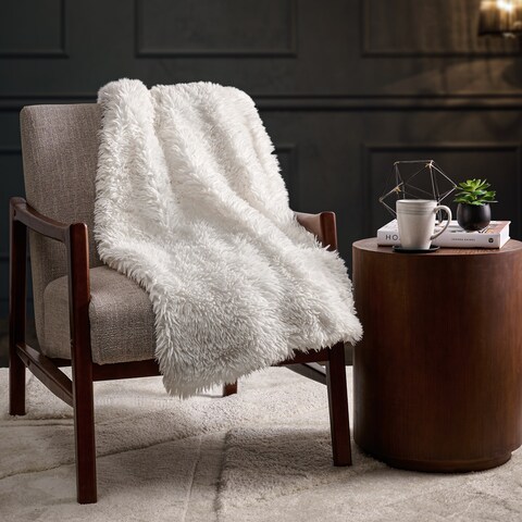 Artisan 34 Get Cozy Solid Faux Fur and Sherpa Reversible Throw Blanket