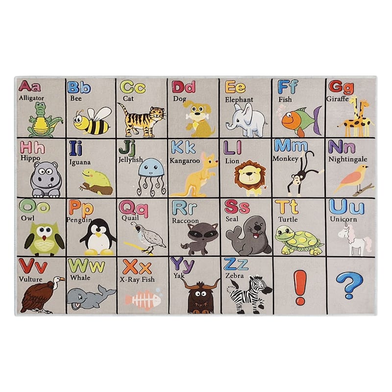 Sussexhome Low Pile Non-Slip Washable Educational Rug - 47" x 71" Rectangle - Gray