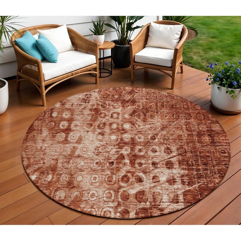HomeRoots Ikat Transitional Rectangle Outdoor Rug - 8' Round