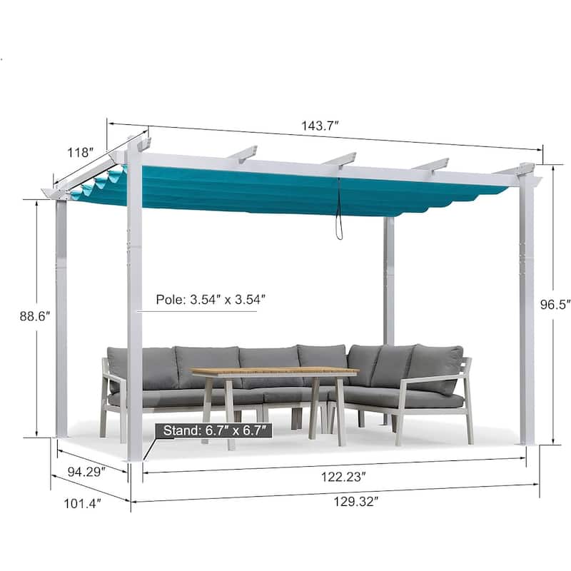 PURPLE LEAF Gazebo White Aluminium Outdoor Retractable Pergola with Canopy Cover