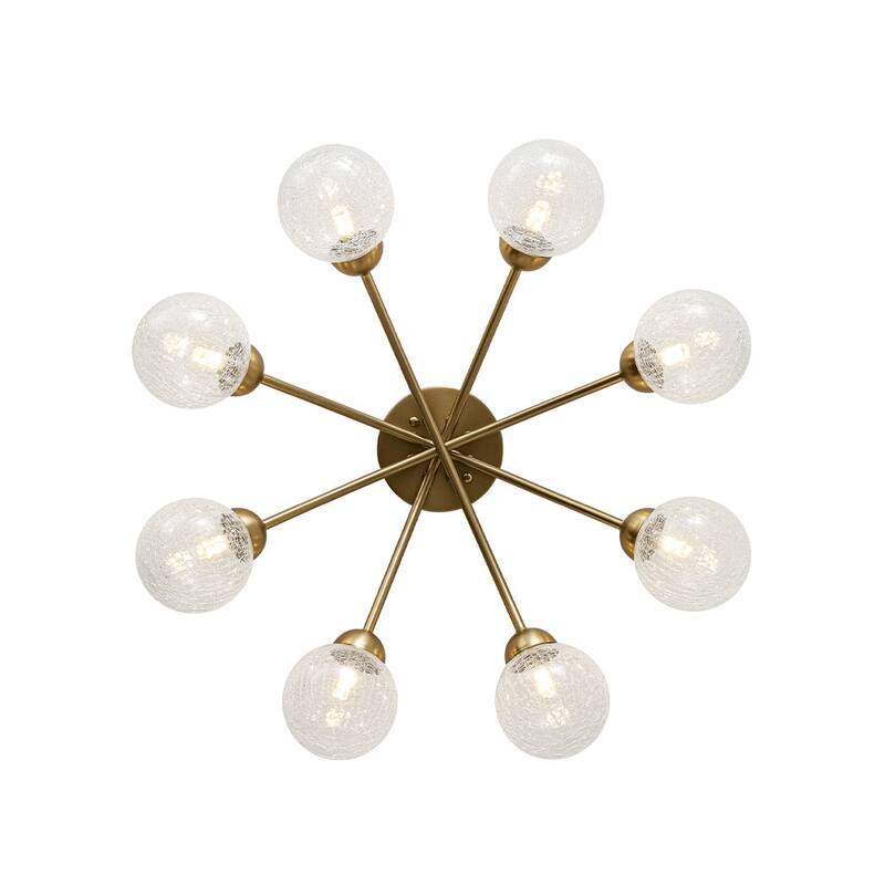 Modern Crackle Glass Globe Round Sputnik Ceiling Light 27in
