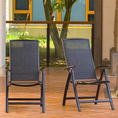 Aluminium Frame Folding Patio Chairs Adjustable High (Set of 2)