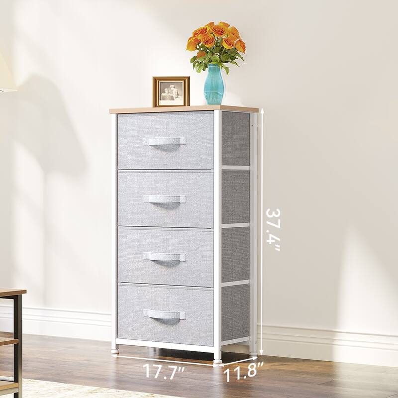 Modern 4/8/10-drawer Bedroom Fabric Dresser Storage Tower with Wood Top - Light Gray - 4-drawer