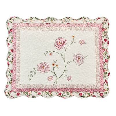 Floral Embroidered Scalloped Edge Quilted Pillow Sham