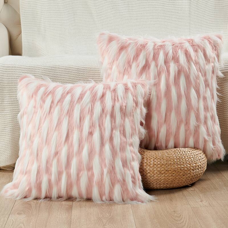 Highlight Lamb Shaggy FauxFur 2 Piece Pillow Shell Set, NO INSERT - 20" x 20" - Pink