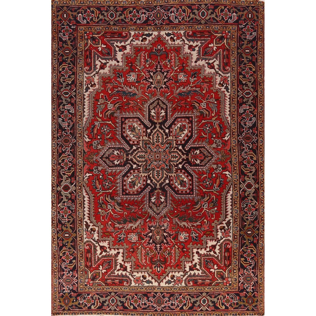 Heriz Persian Vintage Area Rug Handmade Wool Carpet - 7'8" x 10'10"