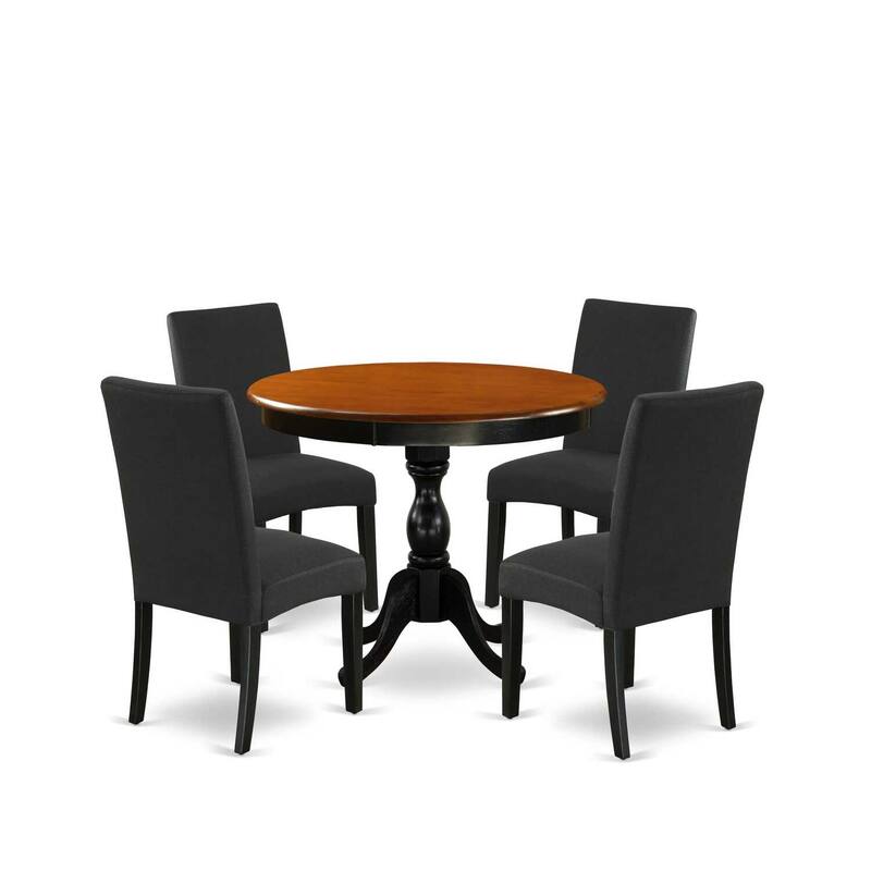 HomeStock 5-Piece Round Black and Cherry Finish Solid Wood Top Dining Table with 4 Parson Chair