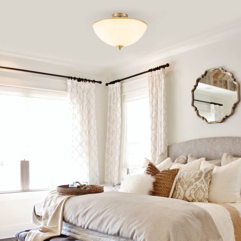 3-Light Bow-Shaped Semi-Flush Mount Ceiling Light White Glass Shade - Dia.15.55-in