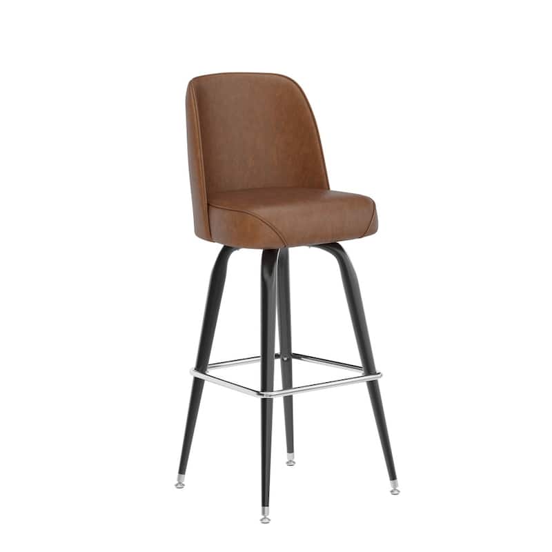 Metal Barstool with Swivel Vinyl Upholstered Bucket Seat and Footrest - 18.5"D x 18.5"W x 42.5"H - Weathered Brown