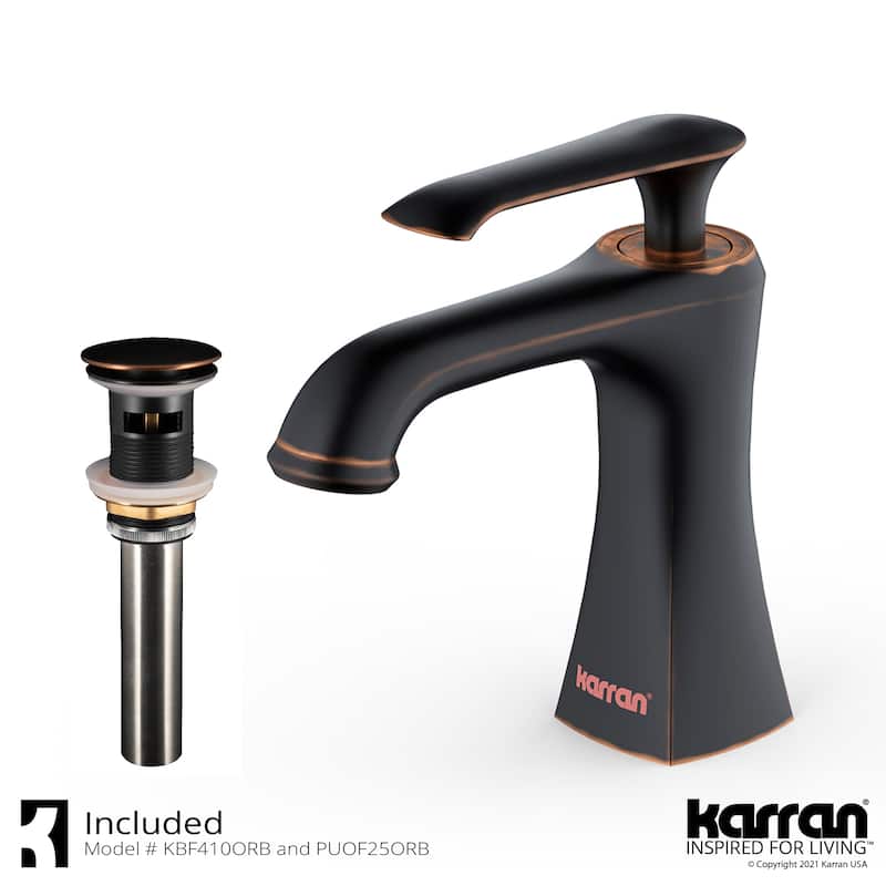 Karran Woodburn Single Hole Single Handle Bathroom Faucet with Matching Pop-Up Drain - Oil Rubbed Bronze