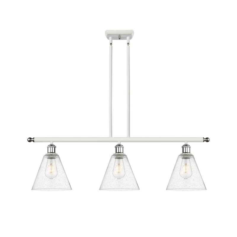 Innovations Lighting Berkshire - 3 Light 36" Stem Hung Island Light - Seedy/White and Polished Chrome